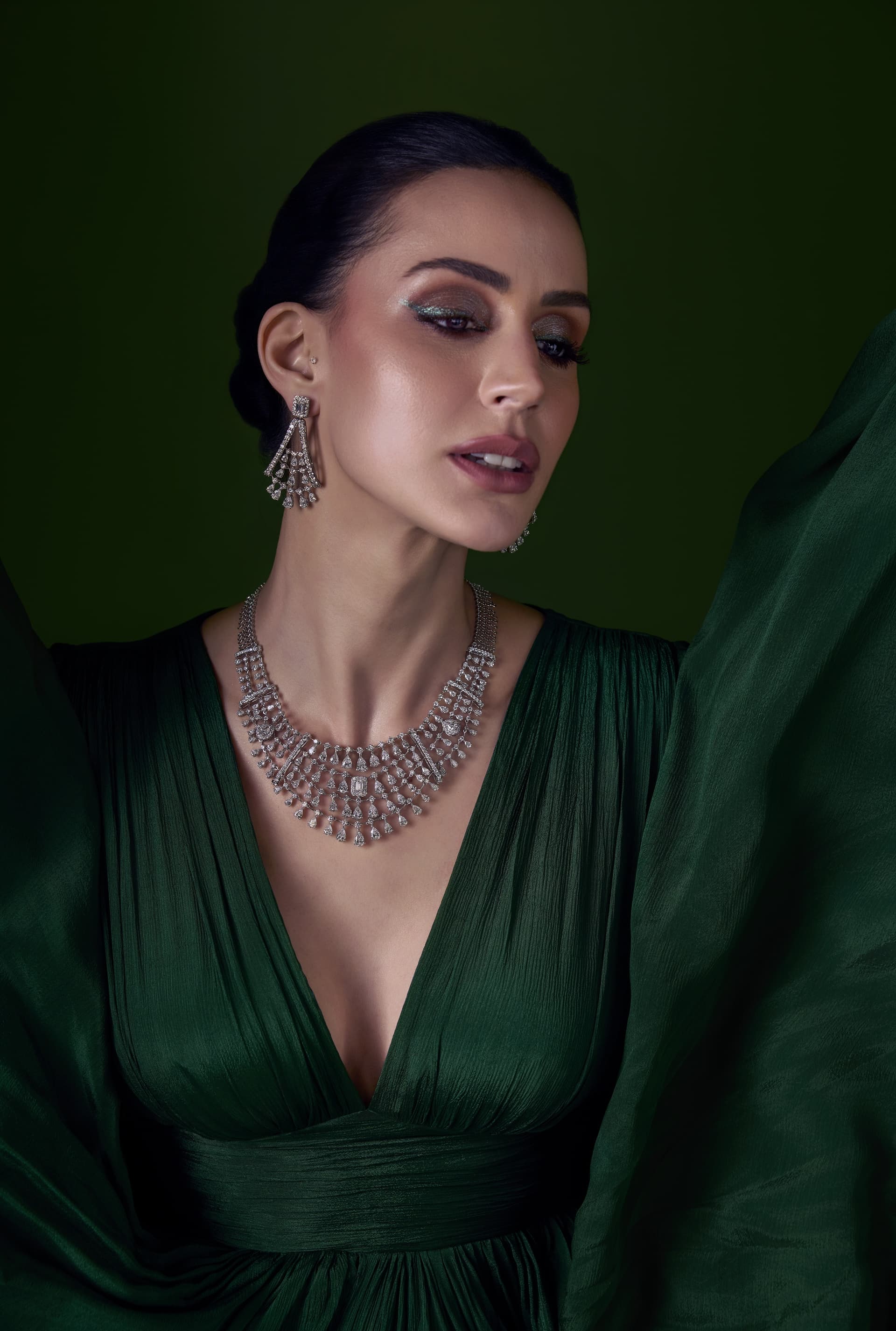 Model wearing modern jewelry